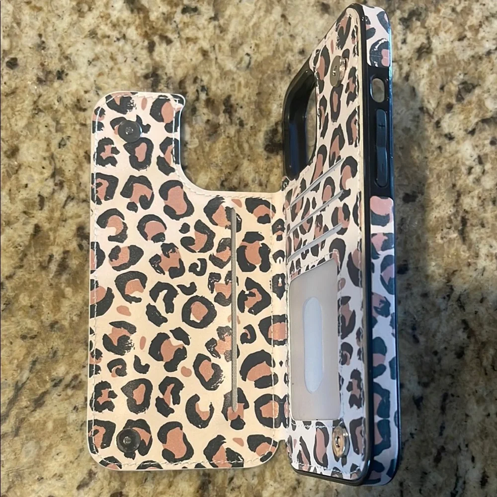 iPhone 12 Max Pro Leopard Print Phone Case with Card Holder - Picture 5 of 7